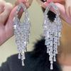 Silver Needle Geometric Tassel Earrings: Luxurious Zircon Studs with a Fashionable Twist for Women.