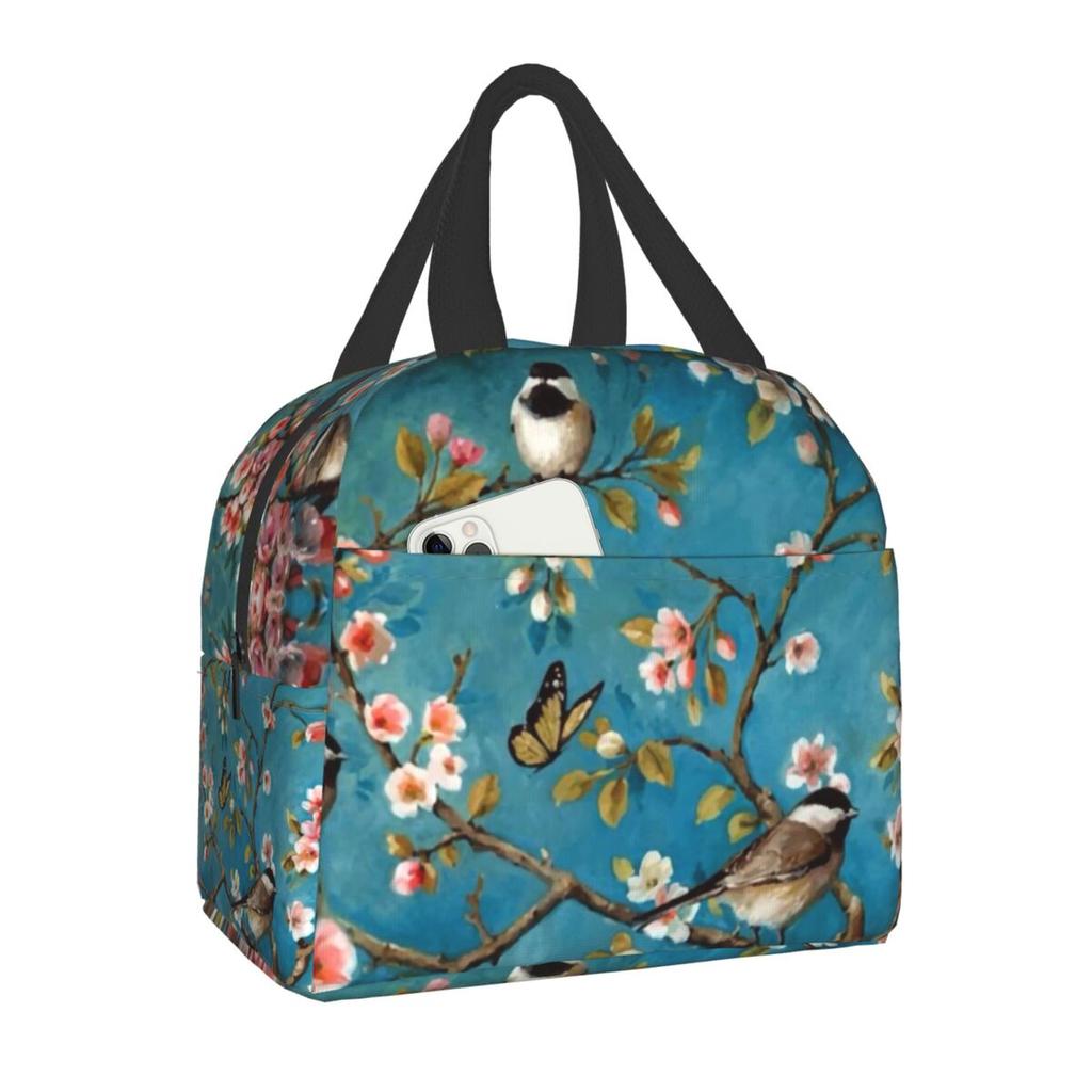 Floral And Parrot Birds Resuable Lunch Box Women Multifunction Thermal Cooler Food Insulated Lunch Bag Office Work Picnic Bags