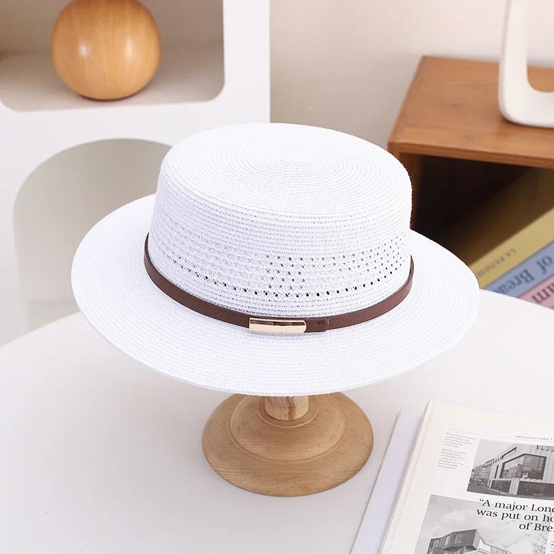 Neuer Damen Boho Panama Strohhut UPF 50+ Schlapphut mit breiter Krempe Fedora für Sommer Strand Resort Urlaub Sonnenschutz 55-58 CM beige