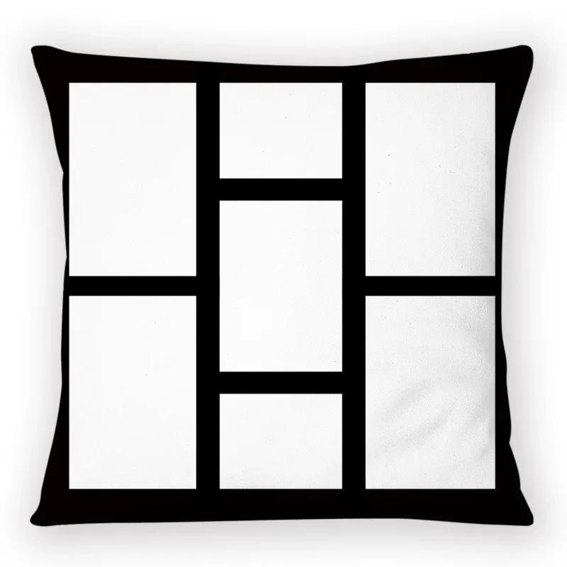Fashionable Black and White Plaid Pillowcase Cat Paw Letter Print Pillowcase Sofa Cushion Cover Home Bedroom Room Decoration
