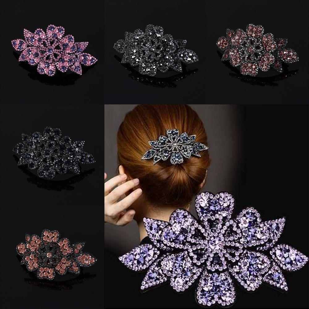Flexible Women's Fashion Barrette Headwear Hairpins Hairgrip Rhinestone Hair Clip Crystal Flower