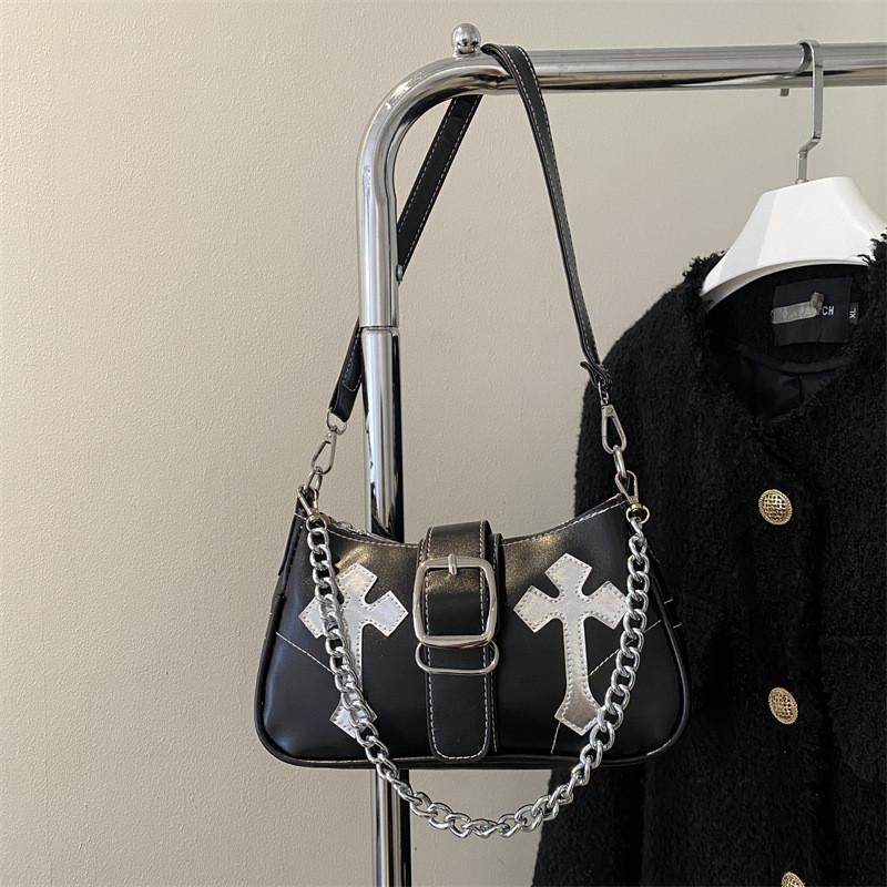 Street Style Pu Small Shoulder Bag With Chain Detail For Daily Use