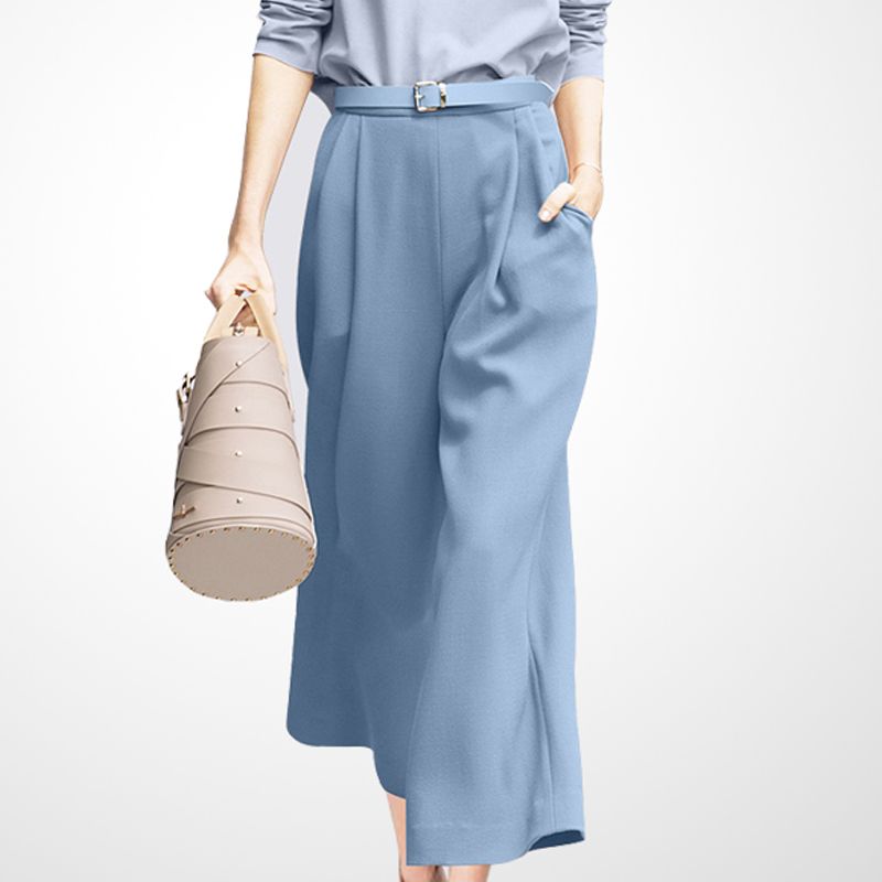 

High Waist Slim-Fit Slim Looking Casual Straight-Leg plus Size Wide Leg Pants Blue (single pants) M