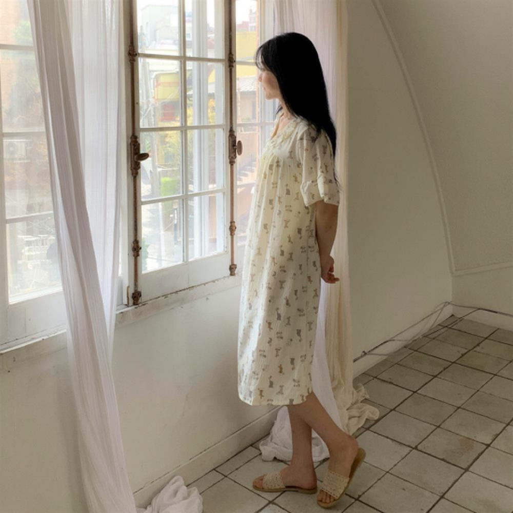 New Arrivals Open Run Women Cotton Blend Frill Design Homewear Dress