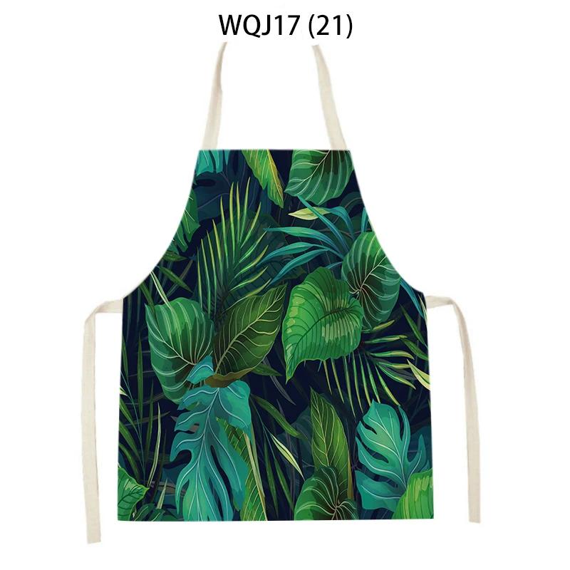 Flower Leaves Pattern Kitchen Aprons Home Cooking Linen Sleeveless Aprons Plants Style Household Sleeveless Cleaning Pinafore