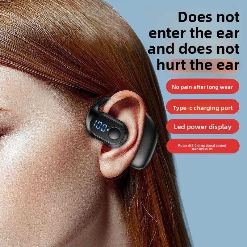 Digital Display Single Left Ear Hanging Bluetooth Headphones Ultra-long Battery Life, Button Version OWS, Non-in-ear Conduction, Wireless Sports