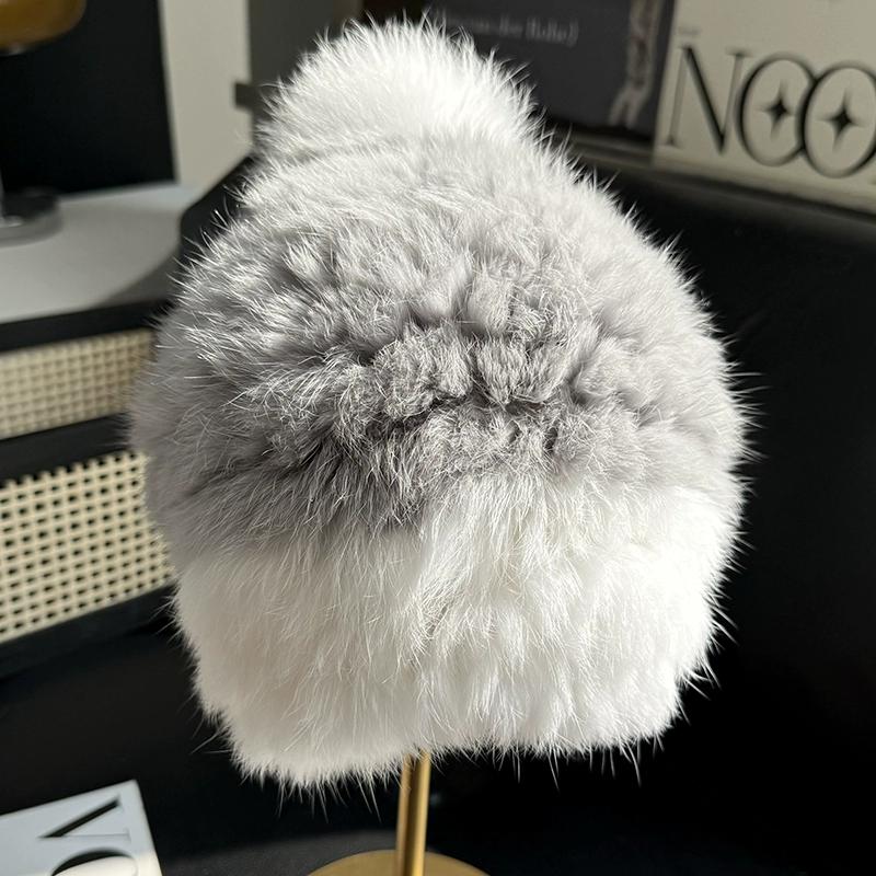 Rabbit Fur Hat Thickened Fluffy Hat Cold-proof and Warm Ear Protection Hat Plush Knitted Hat Headgear Bucket Hat Female
