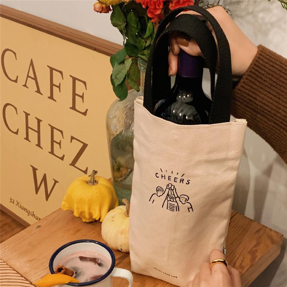 Portable Tote Bag Water Cup Bottle Holder Coffee Milk Tea Canvas Bag Eco Mini Storage Small Umbrella Handbag Red Wine Bag