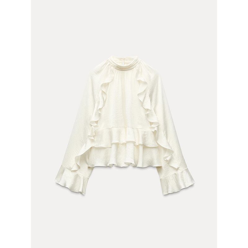 

Za2025 Spring New Women s Clothing Elegant Laminated Decoration Stand Collar Long Sleeves Fashion Casual Shirt 2234900 White L