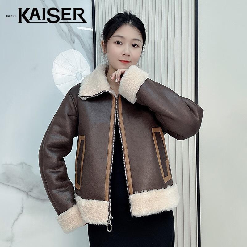 KAISER Women's American Retro Shearling Wool Coat