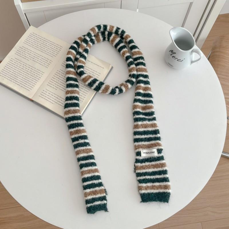 Womens Knitted Striped Long Warm Scarf Winter Chic Style Lightweight Wool Blend Neck Wrap Office Casual Wear