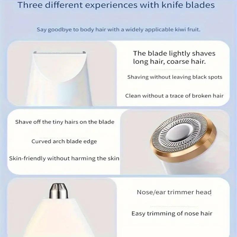 USB Charging Three in One Shaver, Women's Home Multifunctional Underarm Hair Removal Device, Eyebrow Trimmer, Nose Hair Remover