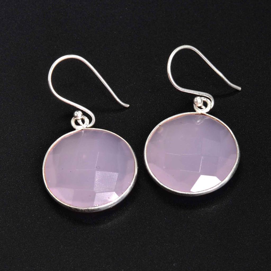 Rosenquarz 925 Sterling Silber Tropfen Ohrringe, Edelstein handgemachte Ohrhänger