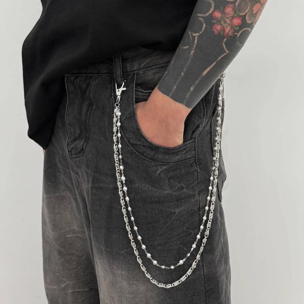 SHIXIN Goth Totenkopf Skelett Anhänger Gürtel Hüftkette Herren Punk Metall Hosenketten Schlüsselanhänger Ring Clip Zubehör Halloween Schmuck
