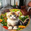 Whimsical Cat Circular Rug Cute Kittens Colorful Floral Design Home Decor Round Carpet Soft Non-Slip Floor Mat for Living Room