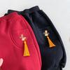 Children's 2025 Chinese New Year Embroidery Tassel Pants - Winter Velvet Thickened Boys Sweatpants