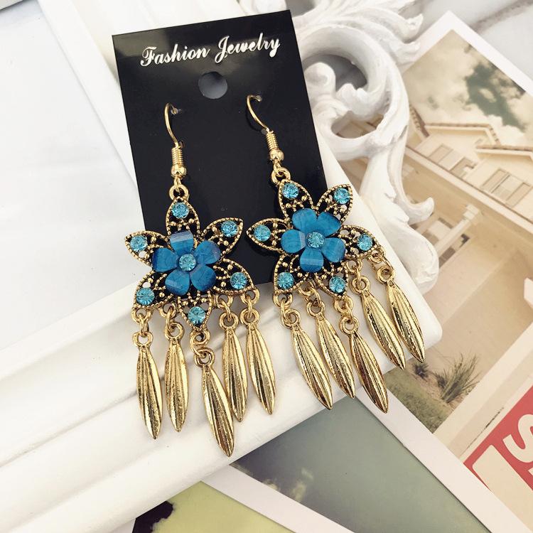 Vintage court gem set earrings long temperament bohemian earrings niche earrings women