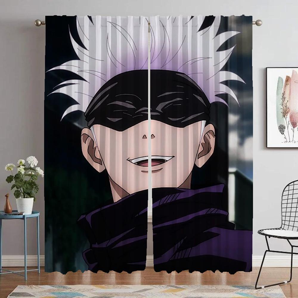 Gojo Satoru Home Interior Curtains for Living Room Curtain Anti-mosquito Curtains 2 Pieces Shades Tulle for Bedroom Partition