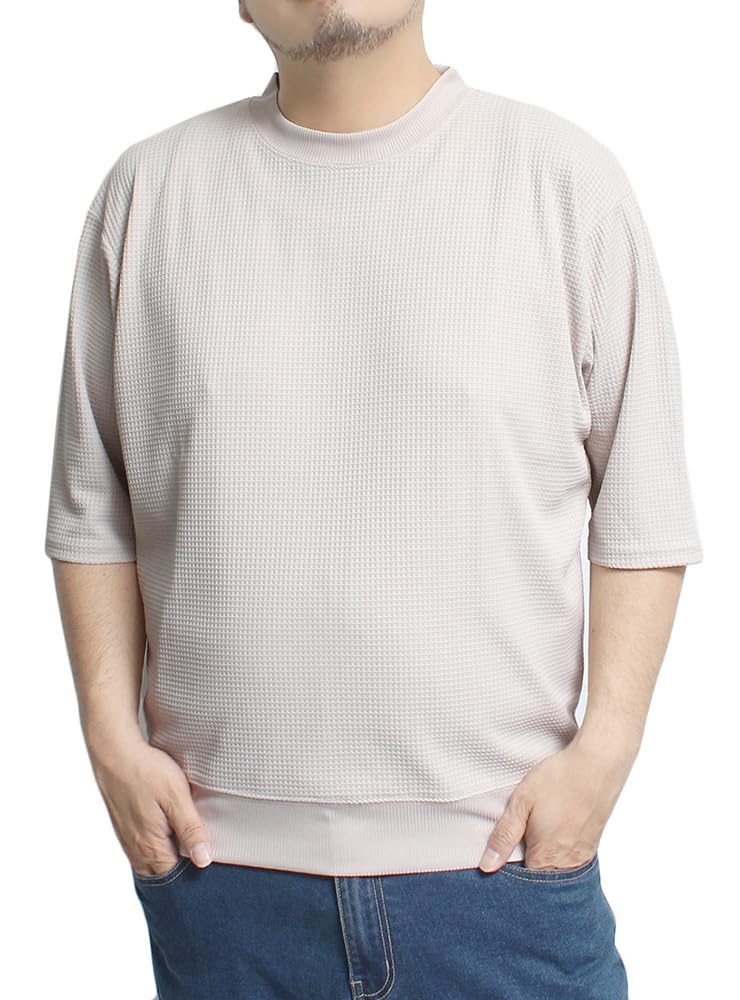 

One Colors Men s 5/8 Sleeve Sweatshirt, Large Size, Sweat-Wicking, Quick-Drying Waffle Crew Neck, Beige (Size 3L, 18cm)