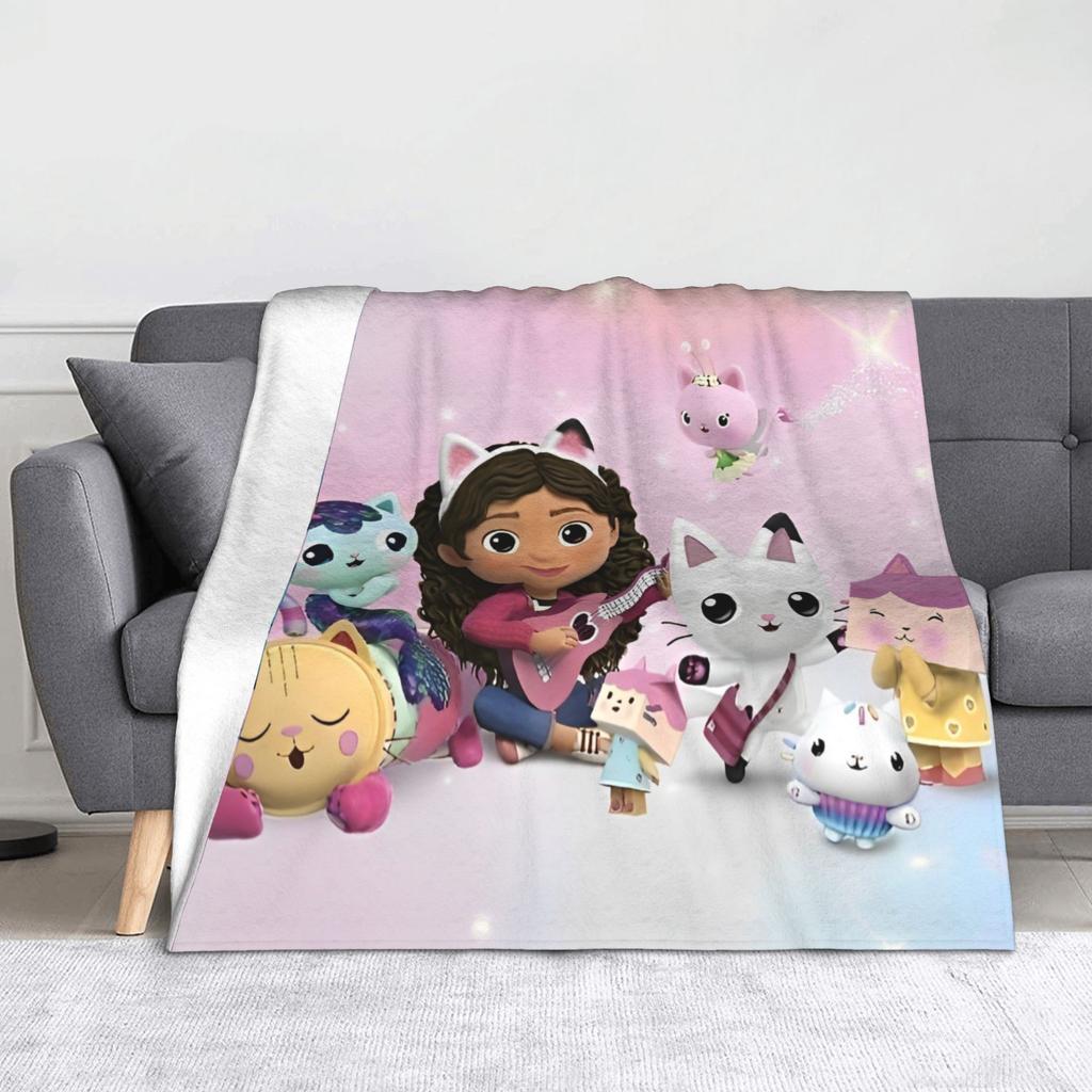 Pink Gabby Dollhouse Blanket Coral Fleece Plush Cute Cartoon Ultra-Soft Throw Blanket for Bedding Couch Bedspread