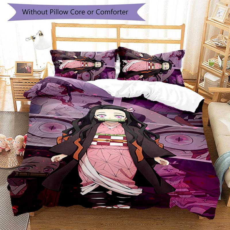 3pcs Demon Slayer characters1 pattern bedding set duvet cover set includes duvet cover &pillowcases, perfect all season bedroom decoration & gift