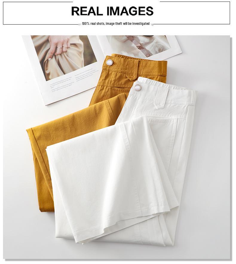 Women's Summer White High-Waist Wide-Leg Jeans: New Arrival Casual Washed Cotton Slim Fit Straight Leg Pants.