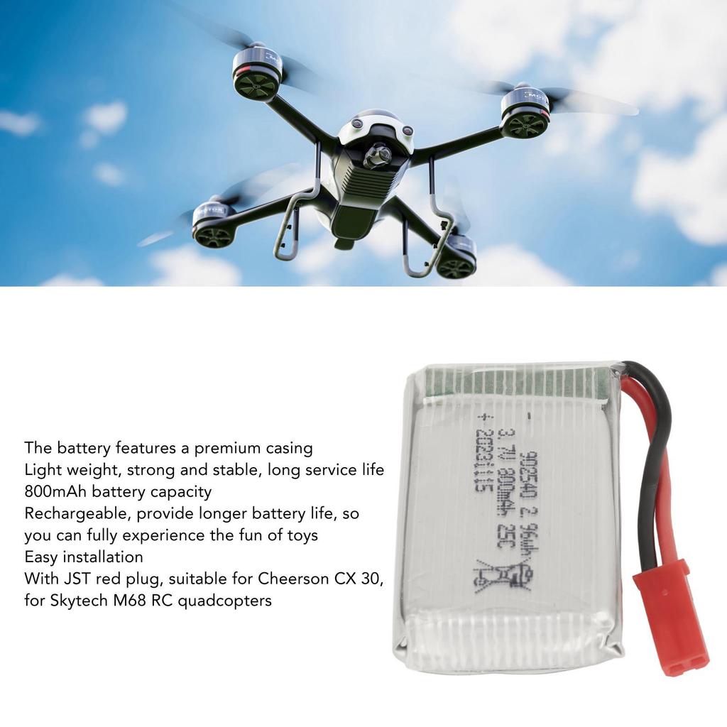 3.7V 800mAh LiPo Battery Rechargeable Drone Lithium Battery With JST Red Plug for Cheerson CX 30 for Skytech M68 RC Quadcopter Drone