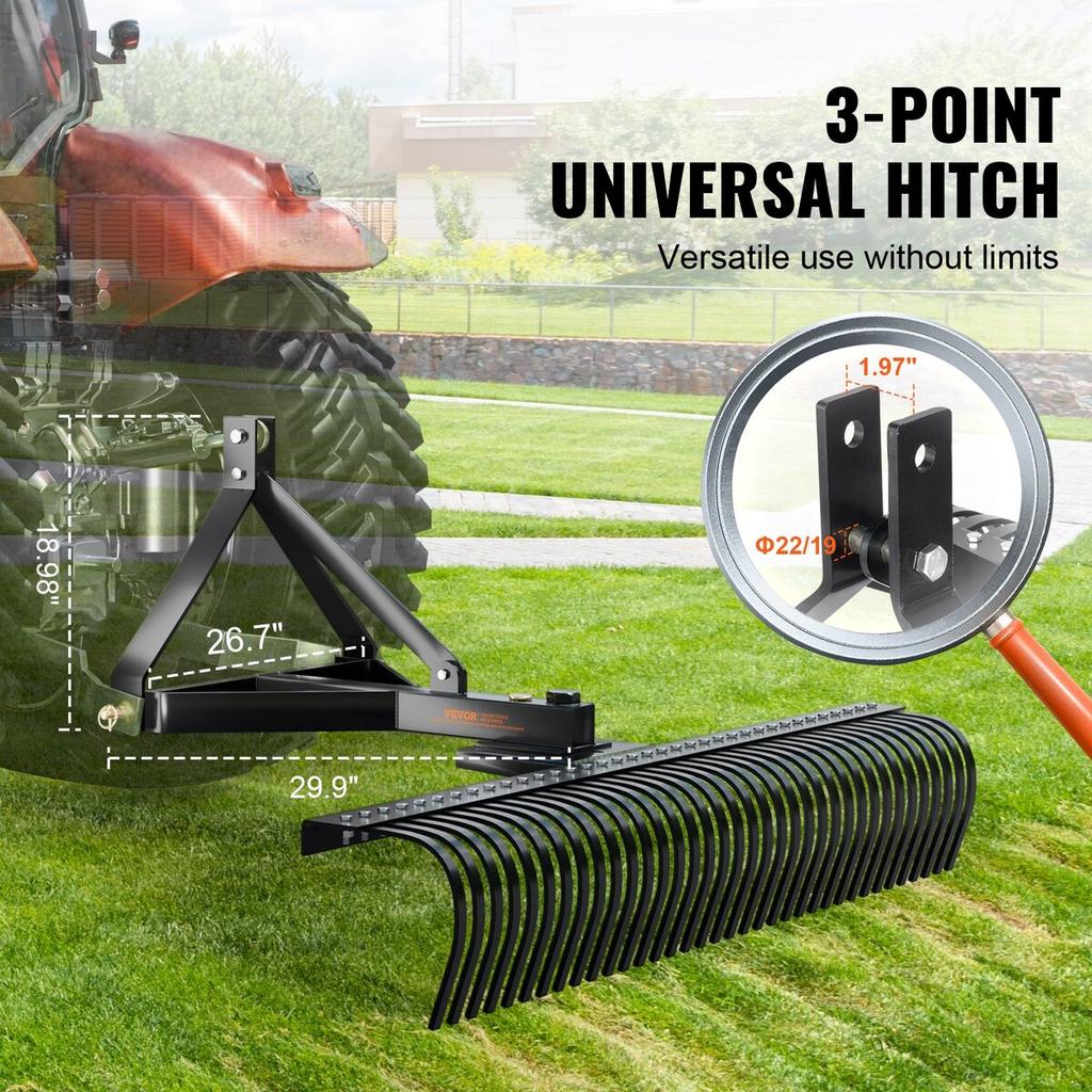 Tow Behind Dethatcher 72" 3-Point Lawn Dethatcher Rake with Attachments