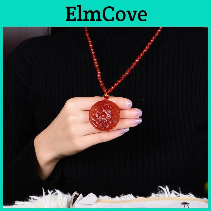 Dragon And Red Natural Agate Phoenix Bagua Pendant Necklace