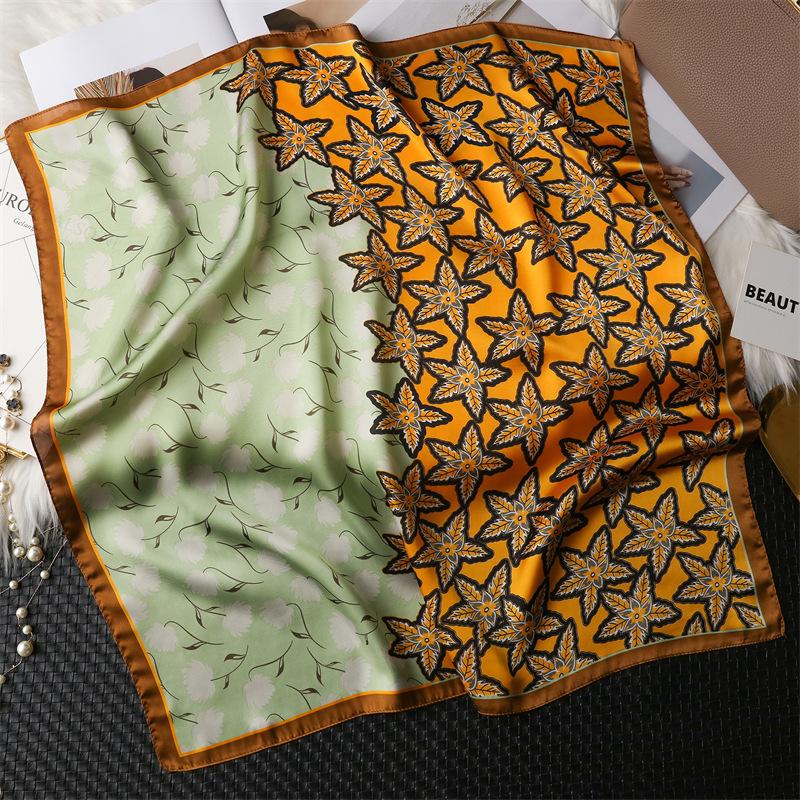 Women Maple Leaf Print Silk Scarf 70X70cm Square Scarves Soft Hairband Headband Neckerchief Ribbon Sun Protective Kerchief
