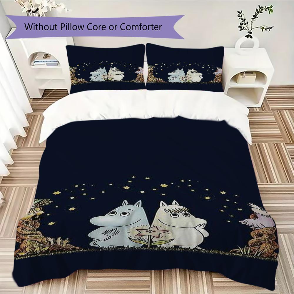 Comet In Moominland Pattern Bedding,Quilt Set Quilt Cover Pillowcase Home Birthday Gift(1 * Duvet Cover + 2 * Pillowcase, Without Core)_lx
