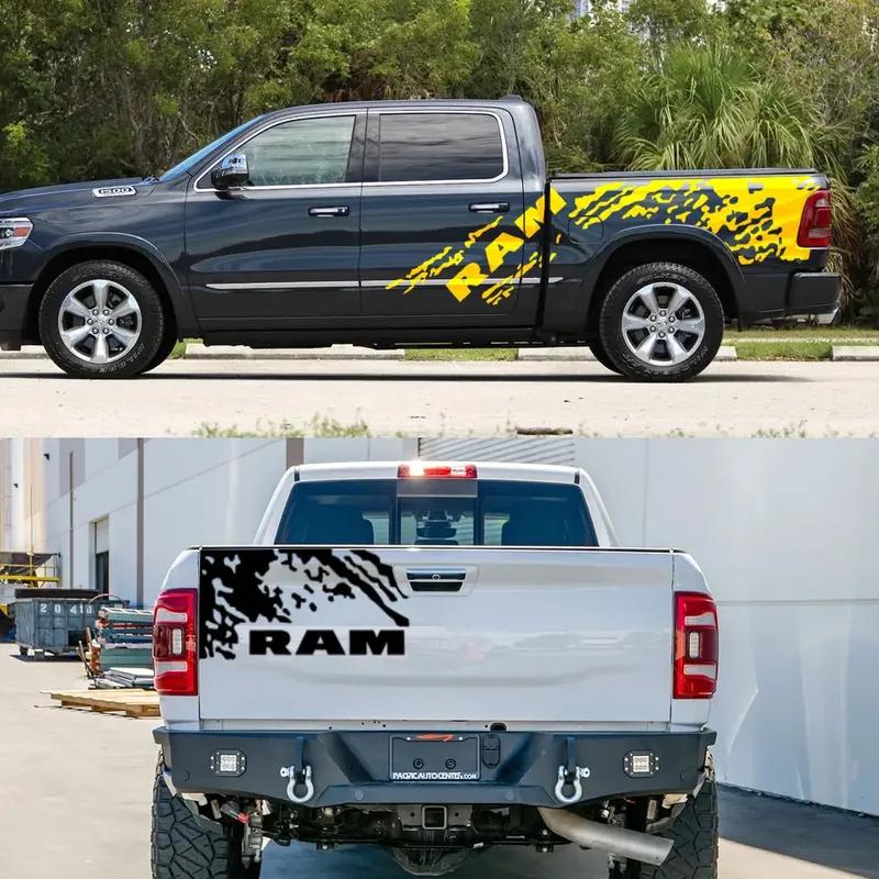 Pickup Body Side Stickers For Dodge RAM 1500 Rebel Truck Graphics Splash Grunge Decor Decal Trunk Vinyl Cover Auto Accessories