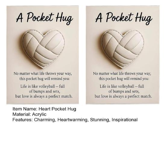 Volleyball Pocket Hug Heart-Shaped Volleyball Ornament with Inspirational Card Emotional Support Mini Pocket Hug Gifts for Sports Enthusiasts