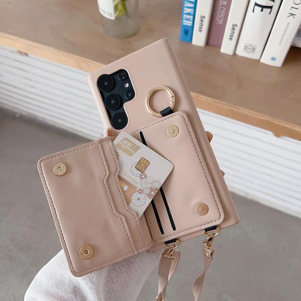 Umhänge-Ledergeldbörse mit Kartenhalter Handyhülle für Samsung Galaxy S23 FE S25 S24 S22 Ultra Plus A53 A54 Stoßfeste Hülle