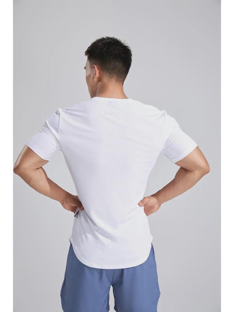 Men's Autumn Fitness Half Tight Short-Sleeve Striped Sports T-Shirt for Basketball & Running