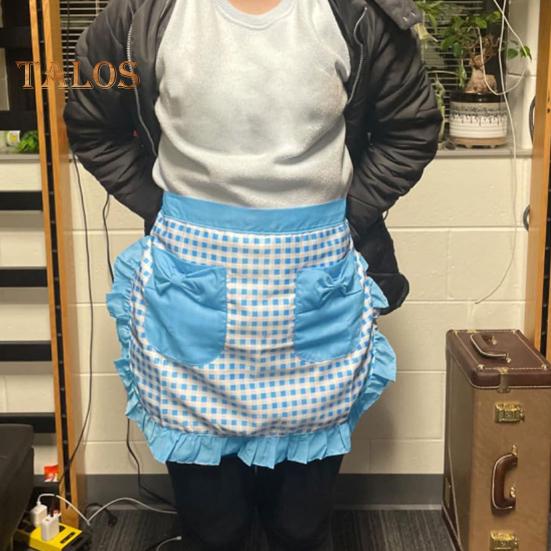 Kitchen Apron with Double Pockets Ruffle Trimmed Half Apron Adjustable Ties Western Pastry Work Clothes Apron