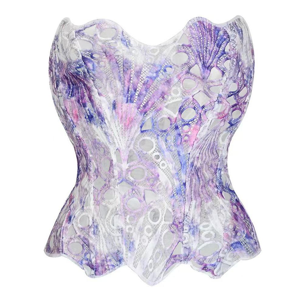 

Hollow Flower Lace Fishbone Shapewear Shapers Lace-up Corset Spicy Girl Style Crop Tube Top Party S фіолетовий