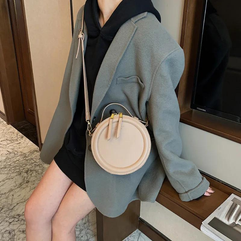 Round Design Lady Handbag Vintage PU Leather Shoulder Bag for Women Fashion Clutch Purses Crossbody Bag