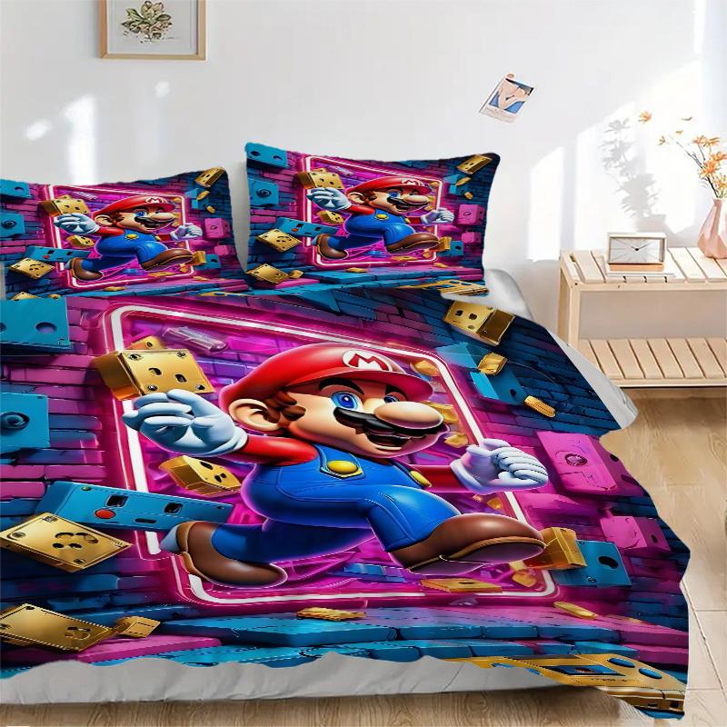 

3pcs Super Mario Bros Cover Set, 1 Cover + 2 Pillowcases (No Insert), Bedding for All Seasons, Bedding,Bedroom Decor yy250922069 135x200cm