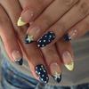 Non Toxic French Design Fake Nail Blue Yellow Color Block Stars Pattern Comfortable ABS Nail Art For Professionals