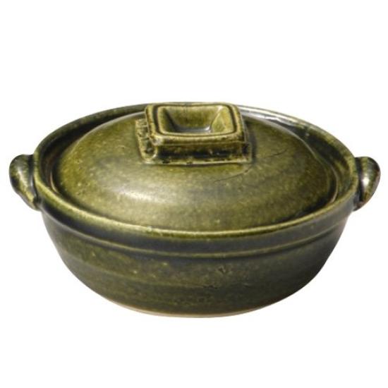 Santo Banko Ware Clay Pot, Size 4 (12.5cm), Medium Depth, Olive Green, 11335