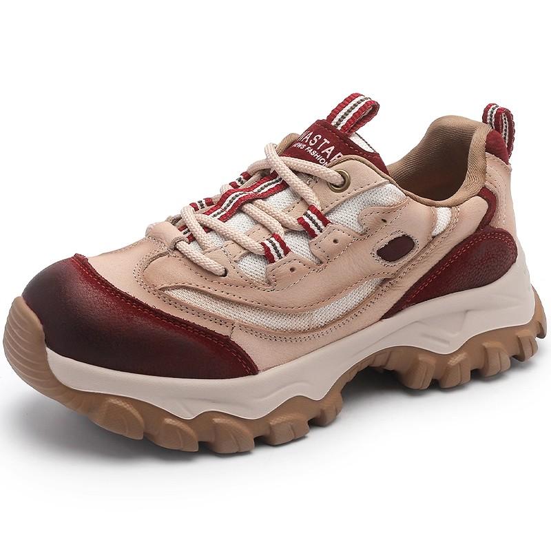 Fashion New Designers Genuine Leather Mesh Women Travel Shoes Sneakers Soft Sole Lightweight Antiskid Outdoor Walking Shoes Woman