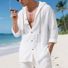 Mens Linen Hooded Long Sleeve Open Front Casual Beach Shirt