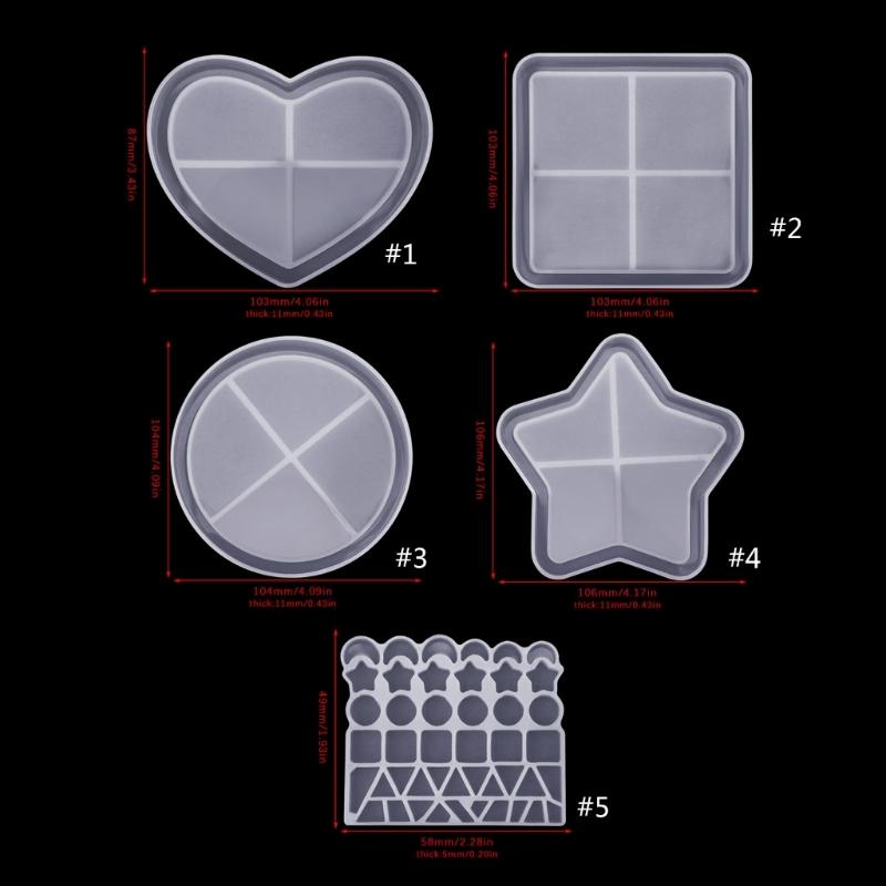 Heart Coaster Molds Round Silicone Coaster Molds Cup Mat Mold Pentagram Epoxy Casting Mold for Resin Coaster Home Decor