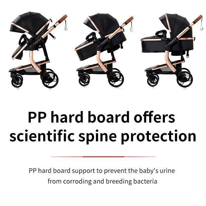 3-in-1 Baby Stroller Combined Car Seat Bassinet Trio Reversible PU Leather Puncture-Proof Wheels Handle.Black