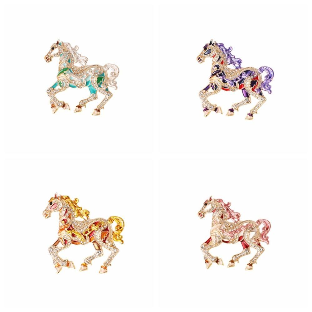 Metal Enamel Horse Brooch Pin Sparkling Mascot Horse Lapel Pin Zodiac Horse Brooch Good Luck