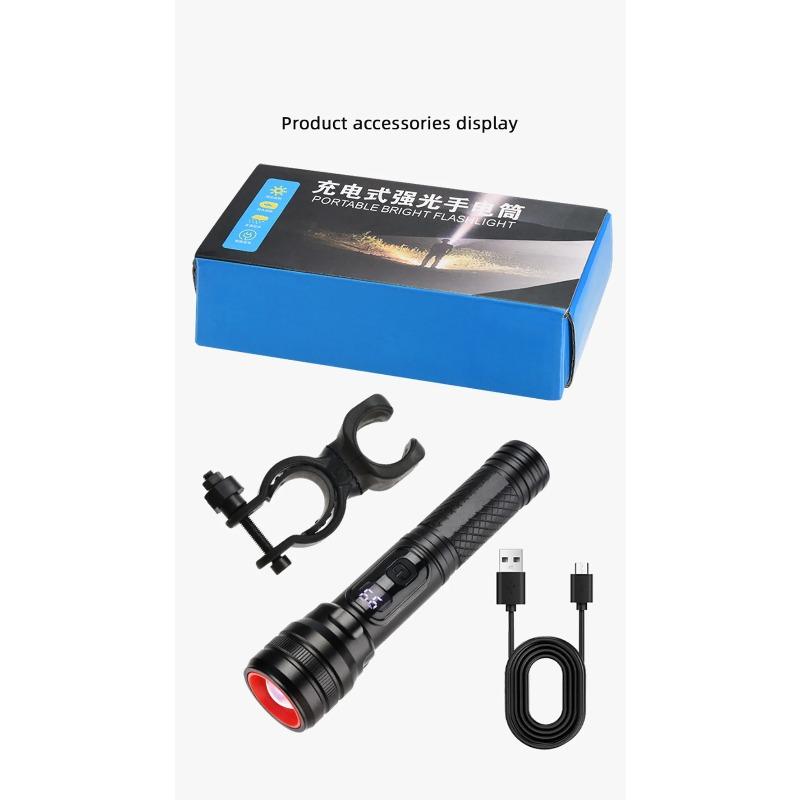 High Power Spotlight Long Range LED Flashlight Built-in 18650 Battery Aluminum Alloy With Tail Magnet For Cycling Camping