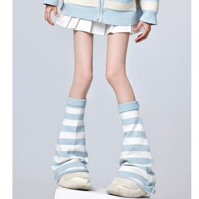 Pasiasty, rozszerzany ocieplacz na nogi w stylu japońskim Harajuku, luźny, dzianinowy, tube socks, miękki, elastyczny materiał, przytulne dopasowanie, długa długość