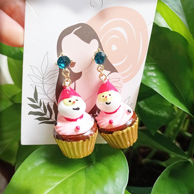 Christmas Snowman & Egg Tart 925 Stud Earrings - No Piercing Ear Clips for Women