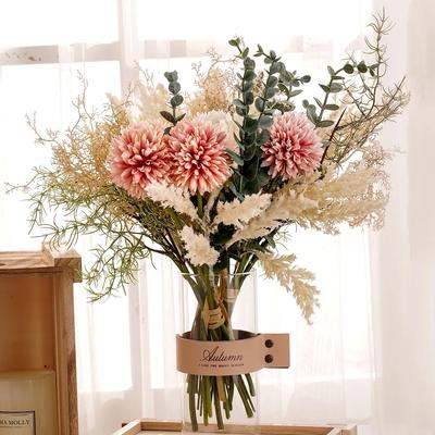 DociDaci Fleur Artificielle Blanche Haute Qualité Soie Pissenlit Eucalyptus Hybride Bouquet Mariage Maison Fête Fausse Décoration Florale